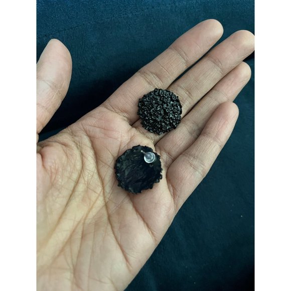 Large Big Black Earring round stud retro statement bold chunky Pierced Pageant - Picture 5 of 7